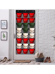 Organizador De Gorras De Béisbol, Bolsa De Almacenamiento Colgante De Malla De Tela Simple Con 24 Cuadrículas - Negro - Ver 6