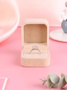 1pc High-end Velvet Engagement Ring Box - Beige - View 4