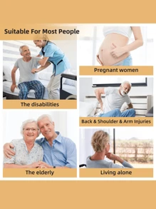 Fanwer 3合1背部乳液塗抹器和背部擦拭套裝,長柄淋浴刷和身體刷,男女適用防曬乳塗抹器,曲折握柄 - 白色 - 查看 4