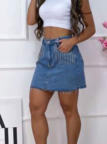 Women Denim Skirts - Rửa trung bình - Xem 2