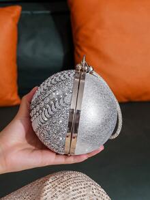Mini Ball Shaped Evening Bag With Rhinestone Decorations - Silver - View 3