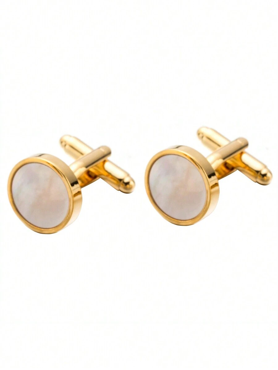 Men's French Cufflinks Set, Shell Design Sleeve Button And Gold-tone Cuff - Yellow Gold - View 1