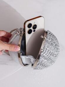 Mini Ball Shaped Evening Bag With Rhinestone Decorations - Silver - View 5