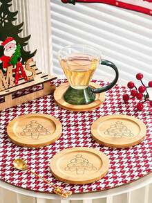 1pc New Design Creative Christmas Bamboo Wood Coaster - Khaki - View 1