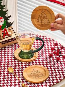 1pc New Design Creative Christmas Bamboo Wood Coaster - Khaki - View 2