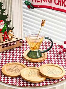 1pc New Design Creative Christmas Bamboo Wood Coaster - Khaki - View 5