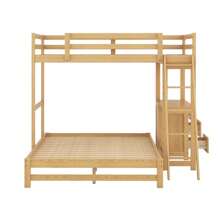 Twin Over Full Bunk Bed with Built-in Desk and Three Drawers, Solid Wood Bunkbed, Bed Frame with Safety Guardrail & Storage for Kids Bedroom