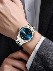 VA VA VOOM New Fashionable Men's Watch, Va Va Voom Brand Stainless Steel Diamond-Shaped Link Bracelet, Date Calendar, Luxury Quartz Watch, Suitable For Business Wear Father