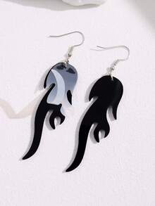 1對女士珠寶用雙面黑色鏡面壓克力火焰耳環