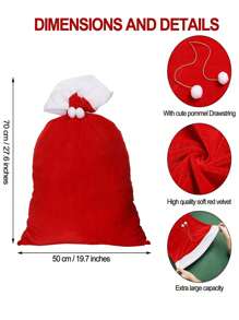 1 pièce Grand sac du Père Noël en velours avec cordon à coulisse, sac à cadeaux du Père Noël de 70x50 cm pour la décoration de Noël, cadeaux pour adultes et jouets