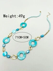 1pc European And American Style Exaggerated Fashionable Acrylic Blue Chain Link Hollow Circle Pendant Necklace For Women, Suitable For Dating, Parties, Gatherings And Daily Use - Multicolor - View 3