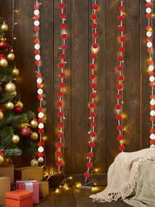 1pc Christmas Decoration Wool Felt Ball Wreath Ball Ornaments For Wall And Tree Hanging, Party Room Decorations,Christmas - Red and White - View 3