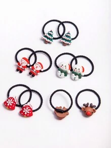 5pcs/set Princess Style Black Christmas Hair Ties, Including Cute Cartoon Deer Antler, Snowflake, Santa Claus Elastic Hair Bands, Suitable For Christmas And Daily Wear (in Card Packing) - Black - View 5