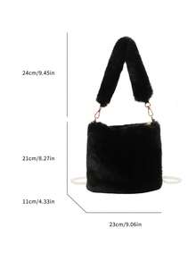 秋冬季黑色斜背包珍珠鏈毛絨包可愛毛茸茸的肩袋女士包2023新款手提桶包