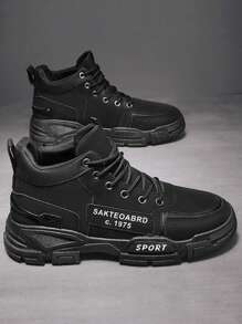 Botas De Motociclista De Moda De Hombre De Estilo Británico De Alta Gama Con Cordones, Zapatos Cómodos, Adecuados Para Otoño E Invierno - Negro - Ver 1