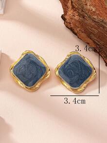 1pair Fashionable Square Shape Drip Oil Design Stud Earrings - Multicolor - View 4