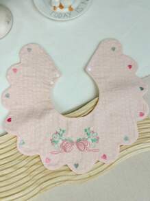 1pc Baby Girls' Pink Embroidered Drool Bib - Pink - View 1