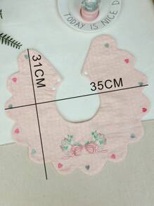 1pc Baby Girls' Pink Embroidered Drool Bib - Pink - View 4