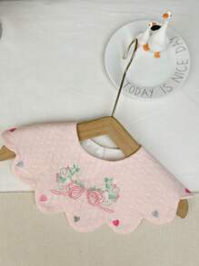 1pc Baby Girls' Pink Embroidered Drool Bib - Pink - View 7