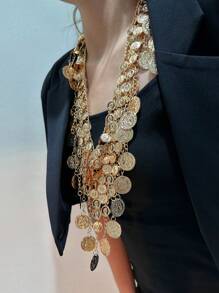 1pc Fashionable Bohemian Style Coin & Tassel Layered Necklace With Body Chain For Women's Dance Costume - Yellow Gold - View 2