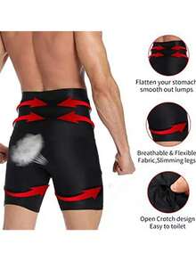 Mens Shapewear Tummy Control Shorts Faja de cintura alta Boxer Briefs Ropa interior de compresión - Negro - Ver 3