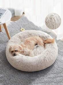 1入組卡其色毛絨圓形寵物床,配有暖和的羊毛,適用于中小型狗和貓,適用於冬季 - 卡其色 - 查看 5