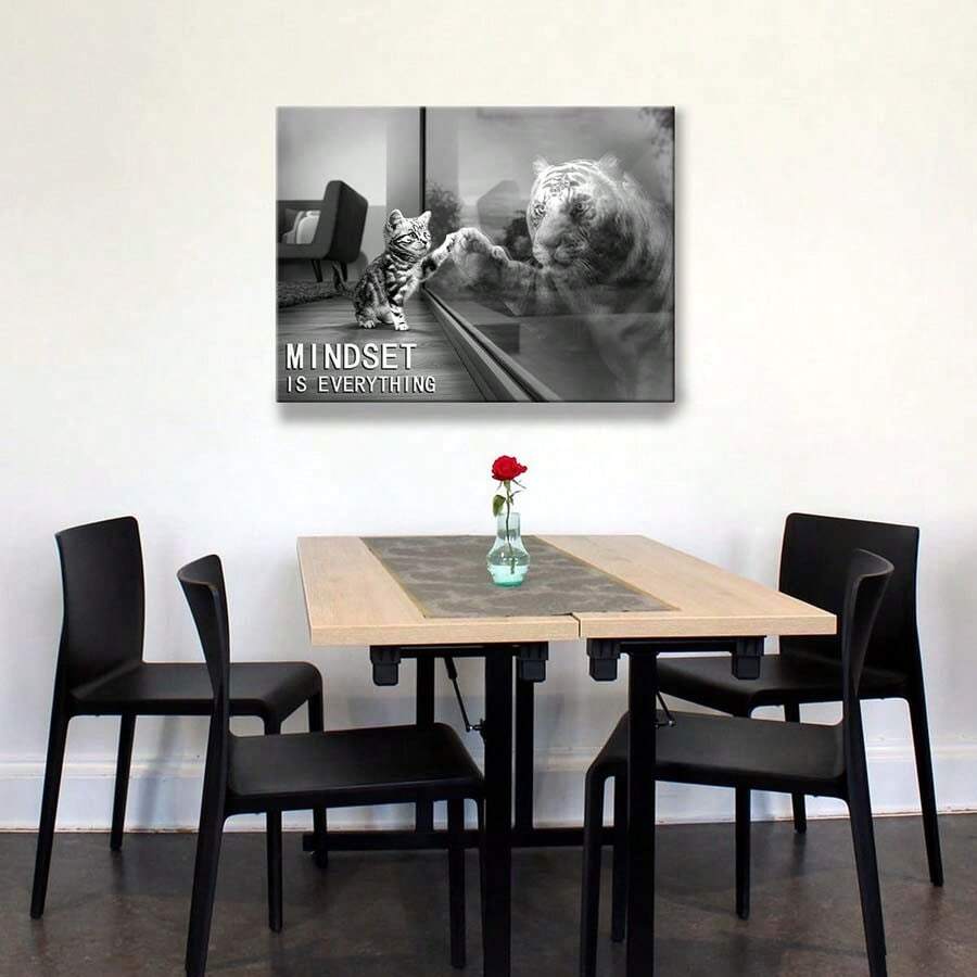 1 件黑白老虎帆布牆藝術心態就是一切裝飾貓畫勵志海報,適用於辦公室客廳浴室,無框