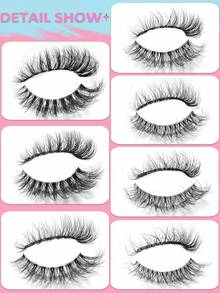 Asiteo 7 Pairs Of New 3D Transparent False Eyelashes With Natural Delicate Faux Mink Lashes, 7 Mixed Styles, Fluffy & Curly, Cat Eye Shape, Suitable For Parties - 黑色 - 查看 6