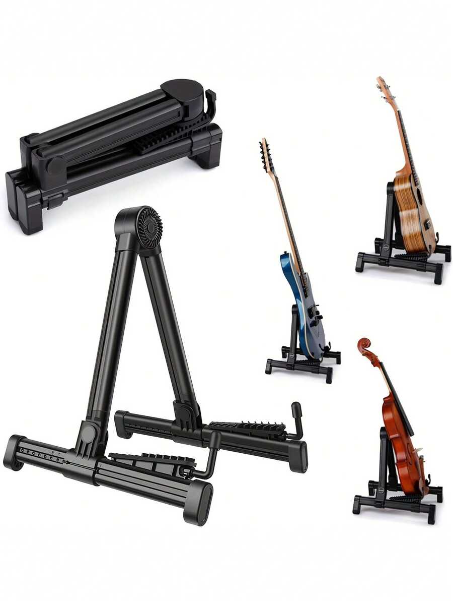 1 件吉他支架，适用于原声吉他、电吉他和贝斯，便携轻便，易于折叠圣诞/装饰吉他>黑色、Glarry、吉他、吉他、吉他支架、贝斯吉他 - 黑色 - 查看 1