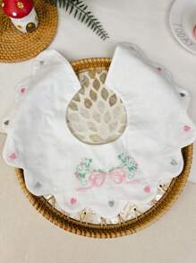 1pc Baby Girls' White Embroidered Drool Bib