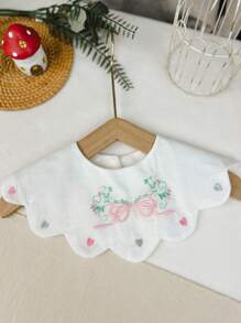 1pc Baby Girls' White Embroidered Drool Bib