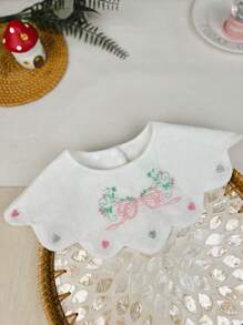 1pc Baby Girls' White Embroidered Drool Bib