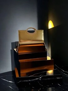 1個奢華鑲鑽鏈條肩袋,晚宴聚會金色條紋手拿包適用於女性 - 金色 - 查看 4