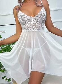 Sexy Lace Babydoll Transparent Lingerie - 白色 - 查看 4