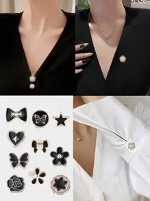 10 件装衣服防滑扣，腰围可调节，仿珍珠胸针，无需缝纫纽扣情人节 - 黑色 - 查看 3
