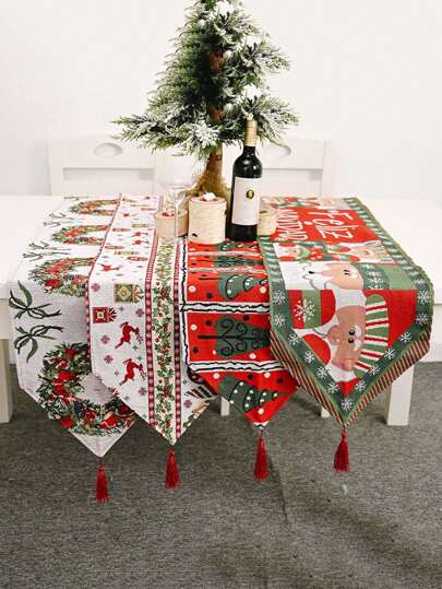 1pc Christmas Knitted Table Runner, Creative Long Striped Coffee Table Cloth Placemat, Home Decoration For Christmas