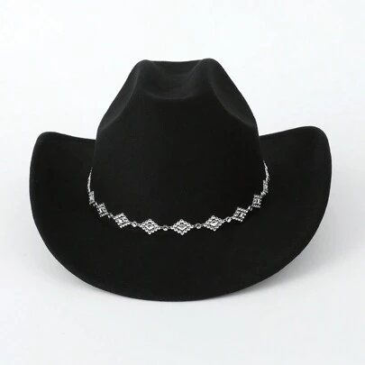1pc Women's Solid Color Diamond Shaped Sequined Decoration Western Cowboy Hat, Elegant Casual Small Hat Suitable For Daily Use, Travel, Parties And Jazz Boho Cowboy Hat Cowgirl Hat Halloween