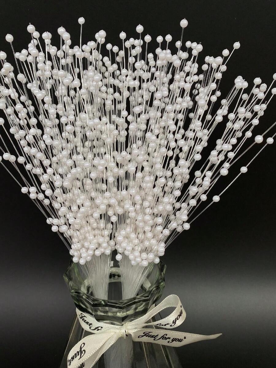 150颗迷你鱼线仿珍珠花朵装饰，配4毫米小珠子，适用于家居装饰、花瓶插花、婚礼装饰、头饰和花卉装饰、情人节礼物