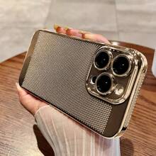 1pc Iphone Case With Lens Protective Film, Shockproof, Ultra Slim, Hard Plastic And Breathable Design With Electroplating - Silver - View 14