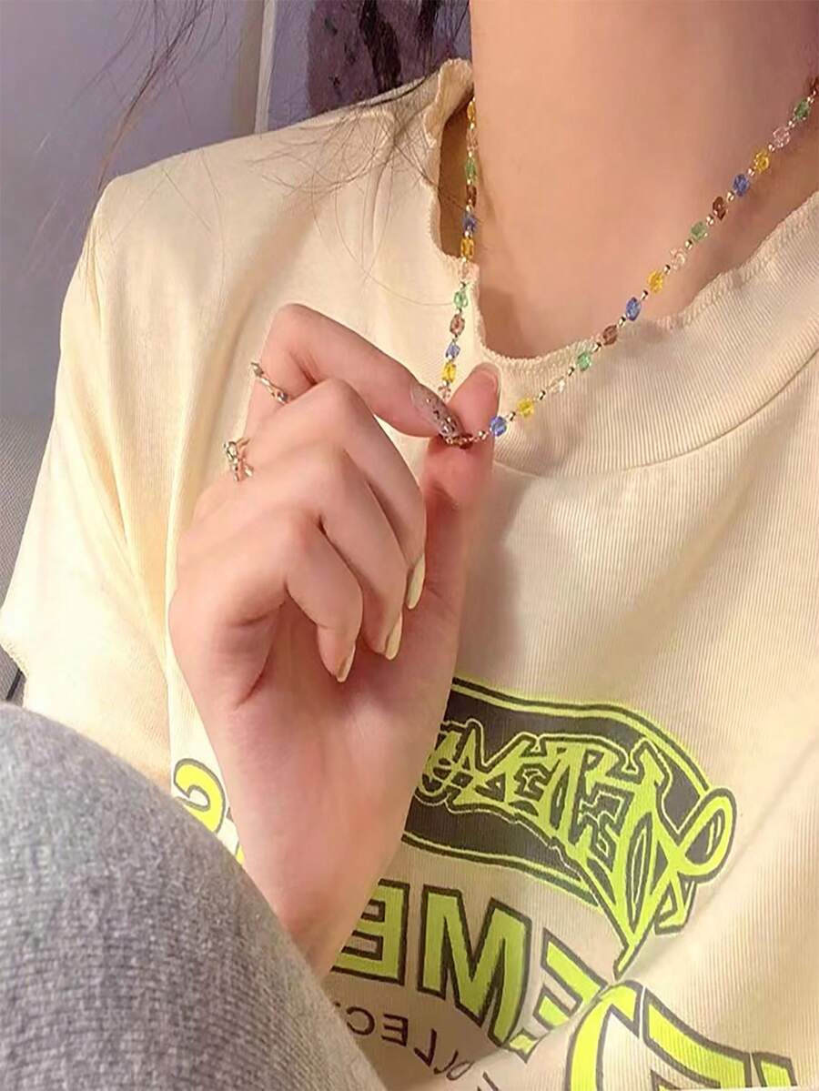 彩虹水晶珠項鍊,夏季鎖骨項鍊時尚優雅配飾禮物,適合送給女孩的聖誕禮物