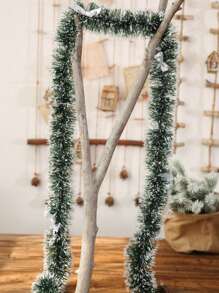 1pc 2m Green & White Edge Christmas Ribbon Decorative Prop With 12pcs Silver Bow & Snowflake Detail - 12 bows silver - View 11