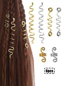 6入組復古合金髮圈螺旋髮圈髮夾嬉皮風格女孩髮飾