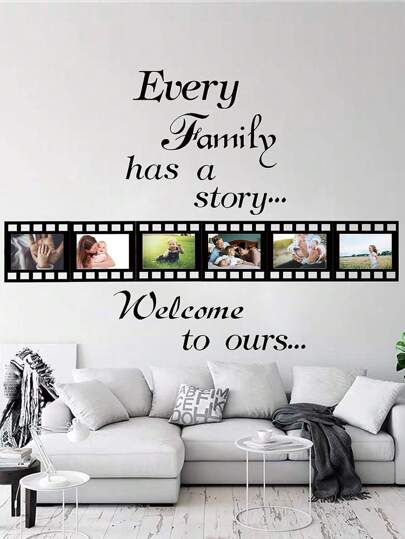 mama look 2pcs "Every Family Has A Story" Wall Art Sticker Set With 6pcs Photo Frame Wall Decor Stickers, Suitable For Living Room And Family Inspiring Wall Stickers,Stickers,Wall Decal, Vinyl Decal For Home Decorations,Spring Decoration Items Refresh Your Home,Rama Decoration Stickers Gifts Birthday Graduation