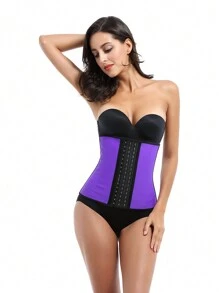 Sports Outdoor 1pc Three Layers 9 Steel Bones Purple Latex Waist Trainer With Broad Strap Buckle, Rubber Body , Corset For Sports Waist Training Shapewear Waist Trainer Corset