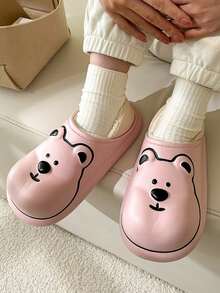 女士拖鞋,秋冬暖和防滑可愛熊屋內鞋,防水半拖鞋可穿戶外
