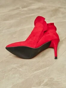 Fashionable New Arrival Red Pointed Toe Mid Heel Winter Ankle Boots - Red - View 6