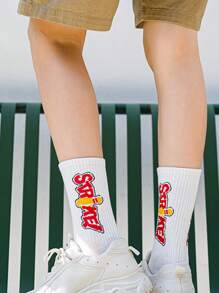 5/10 pares de calcetines tripulación con gráfico de letras de colores aleatorios unisex