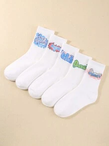 5/10 pares de calcetines tripulación con gráfico de letras de colores aleatorios unisex