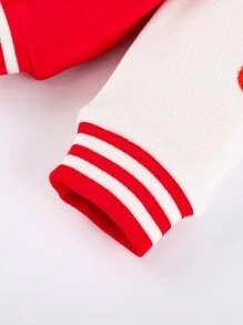 Annil 女童秋季休闲宽松棒球夹克百搭夹克 - 紅色 - 查看 5