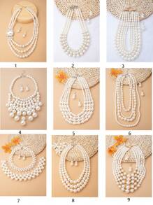 2pcs/Set Fashionable Exaggerated French-Style Multi-Layer Faux Pearl Necklace Set, Suitable For Banquets, Parties, Weddings, And Winter Sweater Dresses